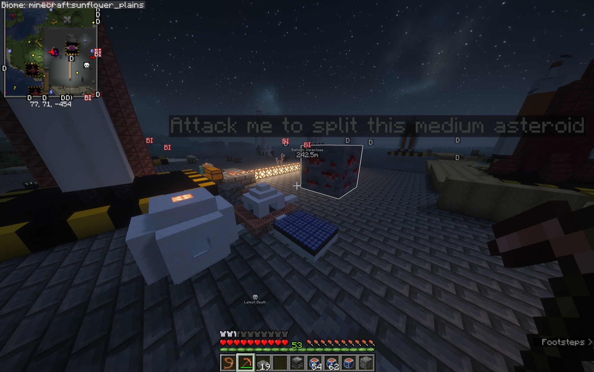 The Space Station tutorial asking the player to split a medium asteroid