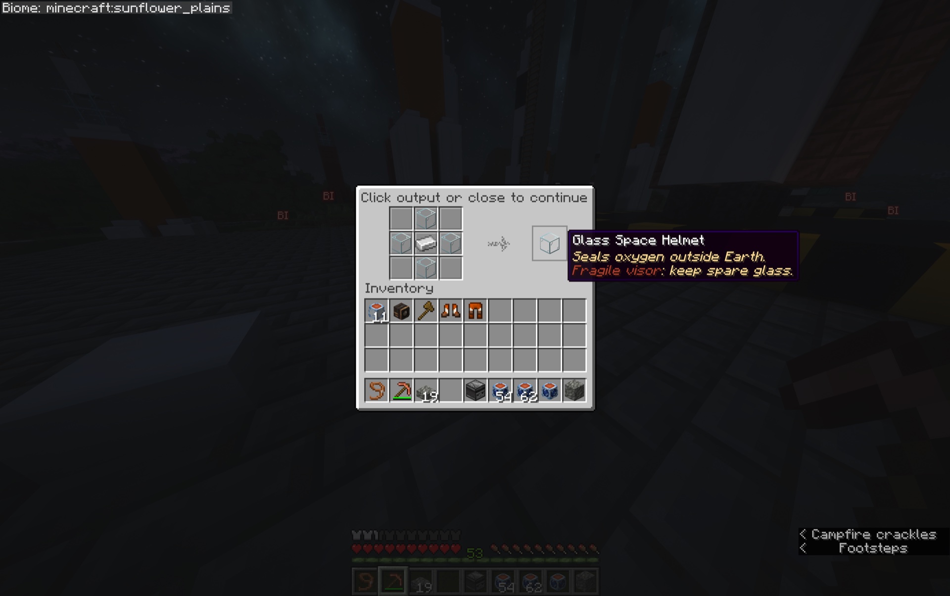 The Survive in Space tutorial showing the Glass Space Helmet recipe
