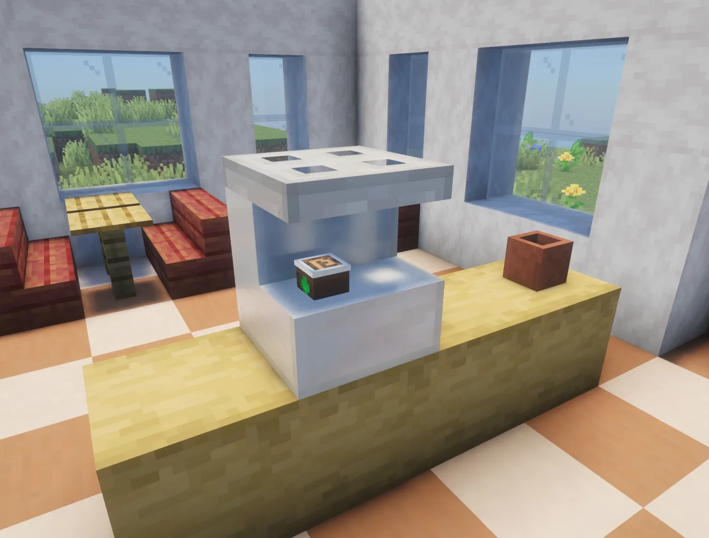 Cafe Barista Machine built from an iron trapdoor over quartz stairs.