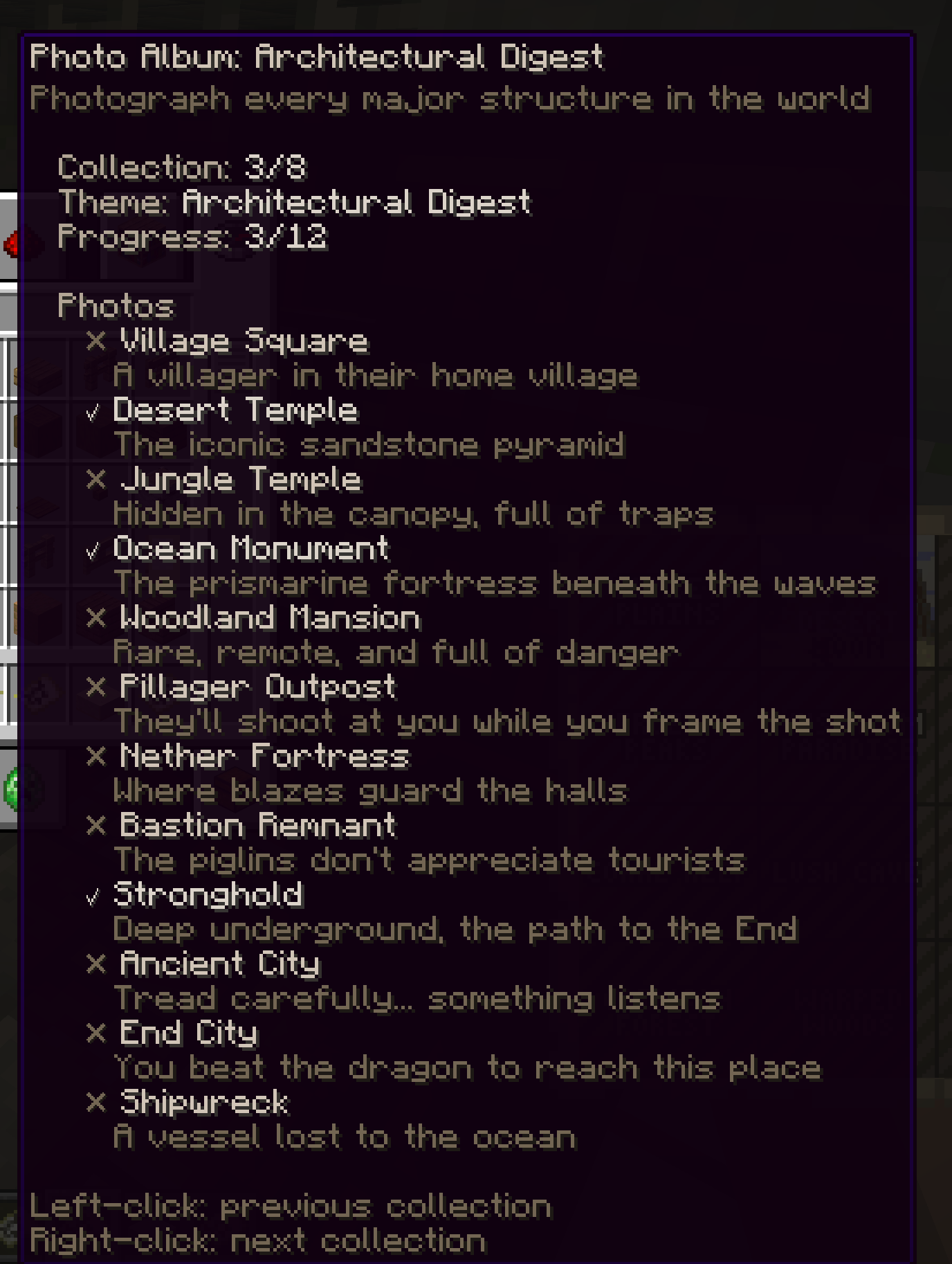 Album lore and progress description