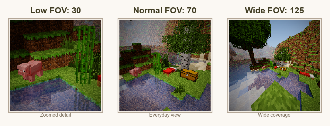 FOV 30, FOV 70, and FOV 125 comparison